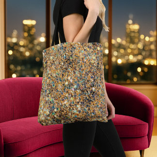 Tote Bag Paillettes dorées glamour bleu vert scintillant