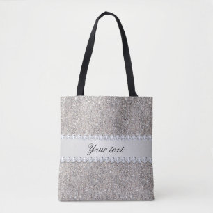 Tote Bag Paillettes et diamants argentés de Faux