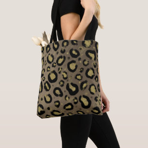Tote Bag Paillettes Or Brun & Imprimé Léopard Guépard Noir