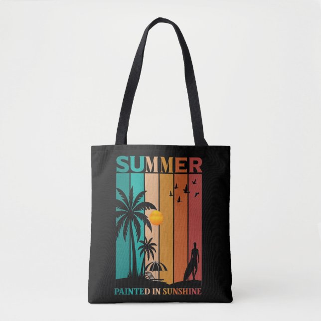 Tote Bag Painted in Sunshine Retro Summer Tee (Devant)