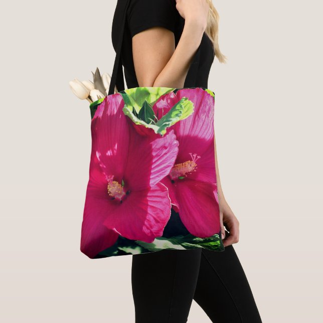 Tote Bag Paire de fleurs rouge Hibiscus gros (De près)