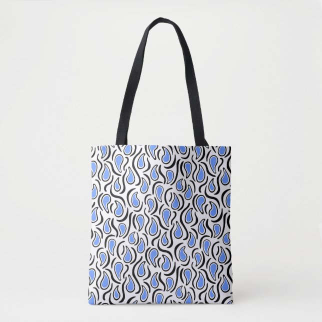 Tote Bag Paisley Abstrait 230523 - Baby Blue, B&W (Devant)