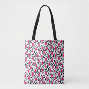 Tote Bag Paisley Abstrait 230523 - Neon Red, B&W