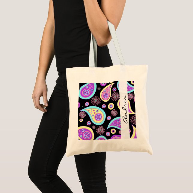 Tote Bag Paisley colorée, Motif Paisley, Votre Nom (Devant (produit))