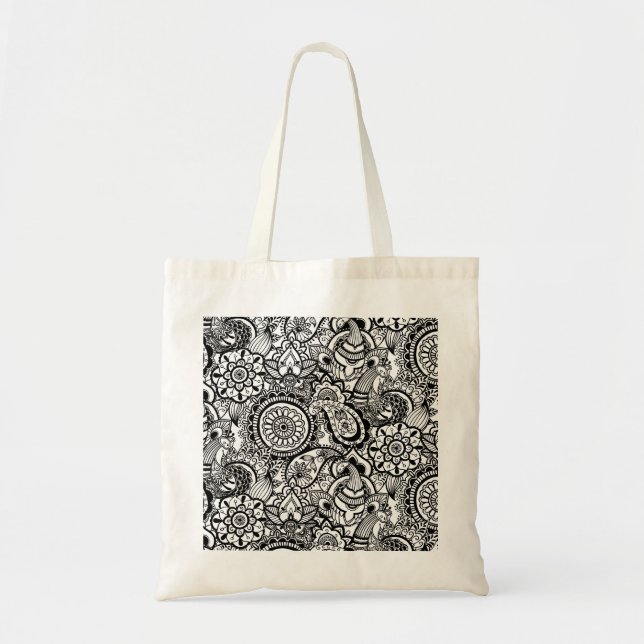 Tote Bag Paisley floral noir (Devant)