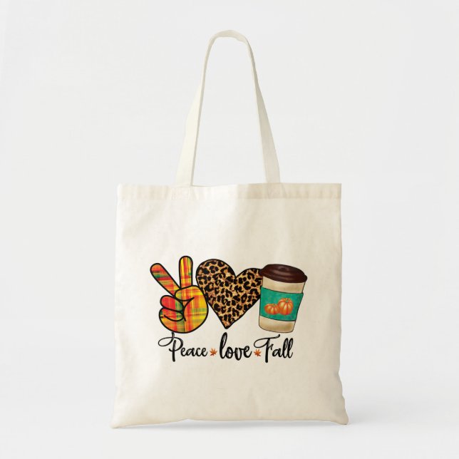 Tote Bag Paix, Amour, Chute Leopard Citrouille Épice Latte (Devant)