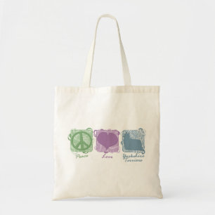 Tote Bag Paix, amour, et terriers de Yorkshire en pastel