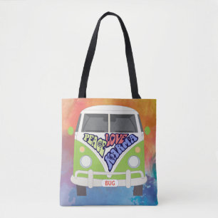 Tote Bag Paix, Amour, Karma, Hippy, aquarelle arc-en-ciel