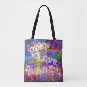 Tote Bag Paix, Amour & Rock 'n Roll   Bright Boho Hippie