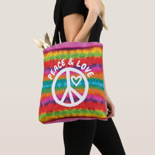 Tote Bag Paix et amour Tie Dye Stripes