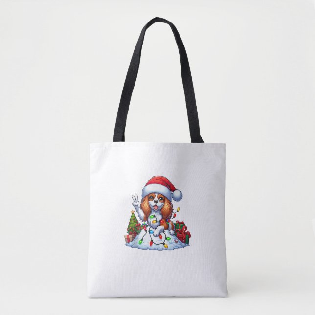 Tote Bag Paix main Cavalier Roi Charles Spaniel Noël (Devant)