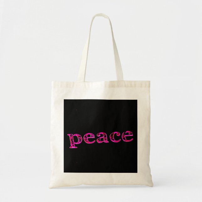Tote Bag paix rose sur noir (Devant)
