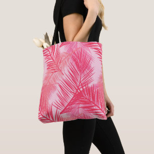 Tote Bag Palm Leaf Print, Fuchsia, Coral et Pastel Pink