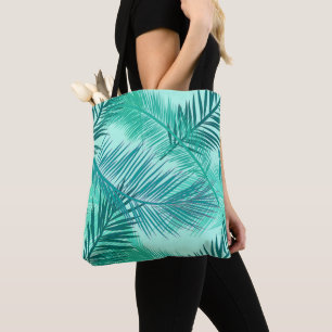 Tote Bag Palm Leaf Print, Turquoise, Turquoise et Aqua