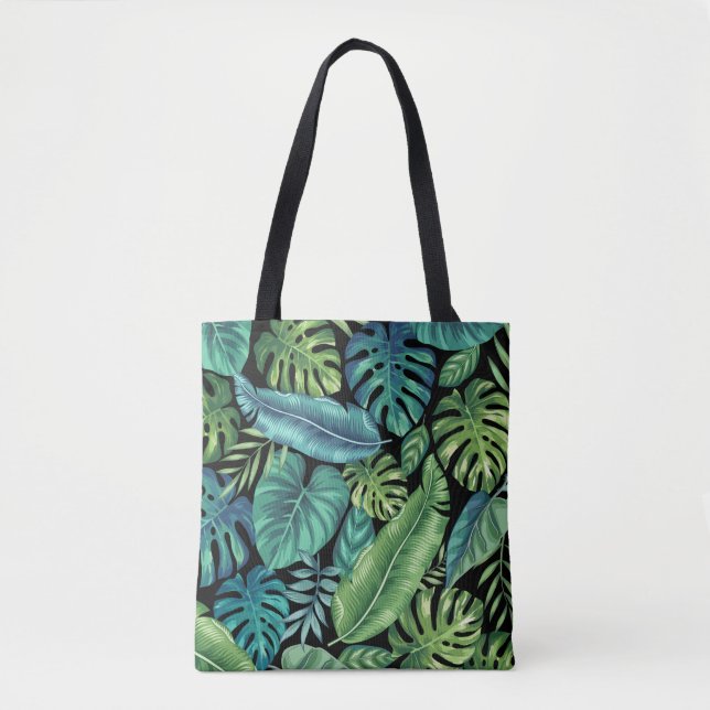 Tote Bag Palm vert et Turquoise Tropical Banana Monstera Fe (Devant)