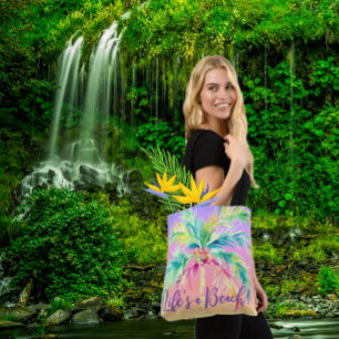 Tote Bag Palmier à coucher de soleil tropical La vie est un
