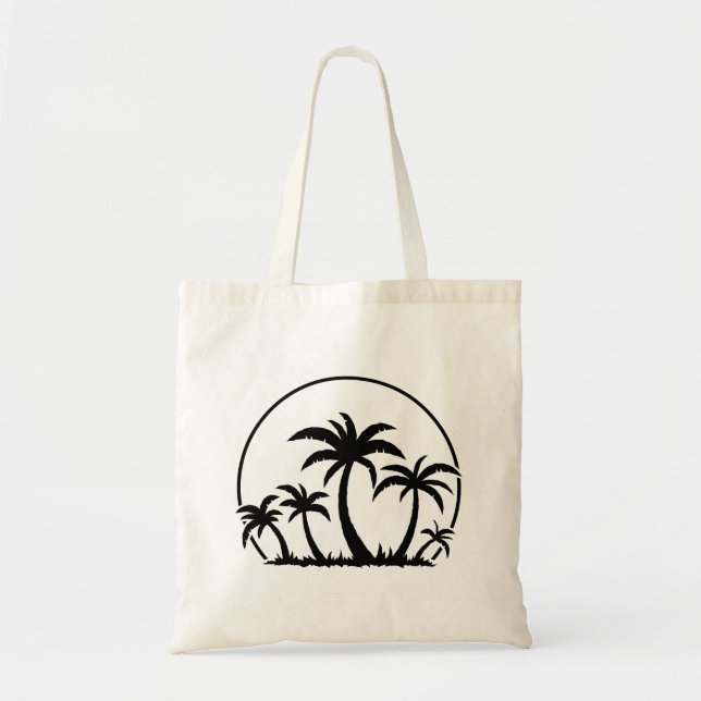Tote Bag Palmier et coucher de soleil en noir (Devant)