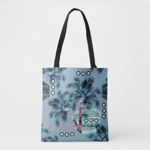 Tote Bag Palmier Hawaïen bleu noir monogramme personnalisé