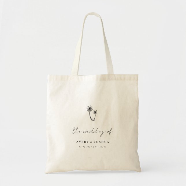 Tote Bag Palmier Tiré À La Main Mariage Tropical Favoriser (Devant)