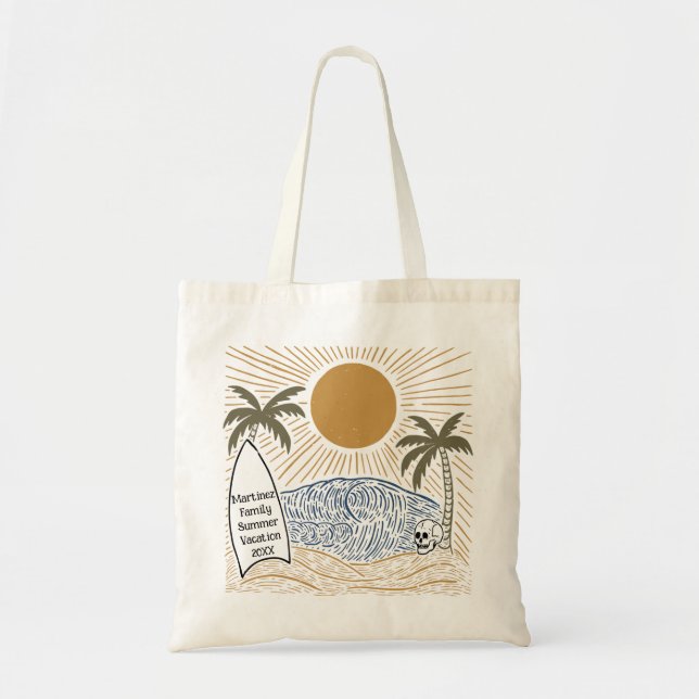 Tote Bag palmier tropical coucher de soleil plage vacances  (Devant)