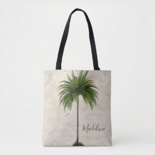 Tote Bag Palmier Tropical Marbre Champagne Élégant