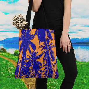 Tote Bag Palmiers bleus et oranges