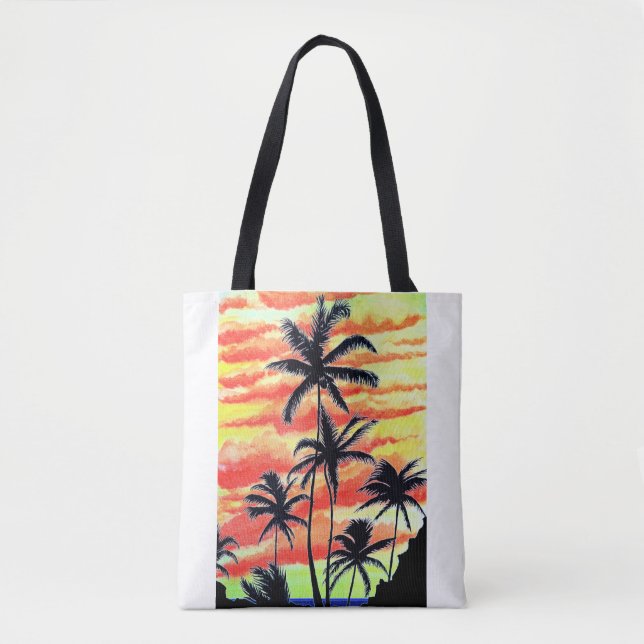 Tote Bag Palmiers de Coco-Coques Couchés De Soleil Hawaïen (Devant)