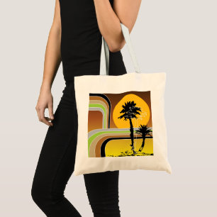 Tote Bag Palmiers Tropical Retro Beach Sunset Stripes Mod