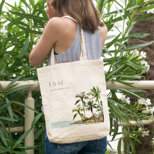 Tote Bag Palmiers tropicaux Mariage de sable de plage Monog
