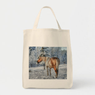 Tote Bag Palomino Pinto Stallion et neige hiver thème