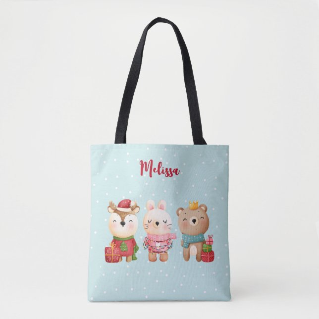 Tote Bag Pals de Noël - Rennes, Ours et Lapin (Devant)