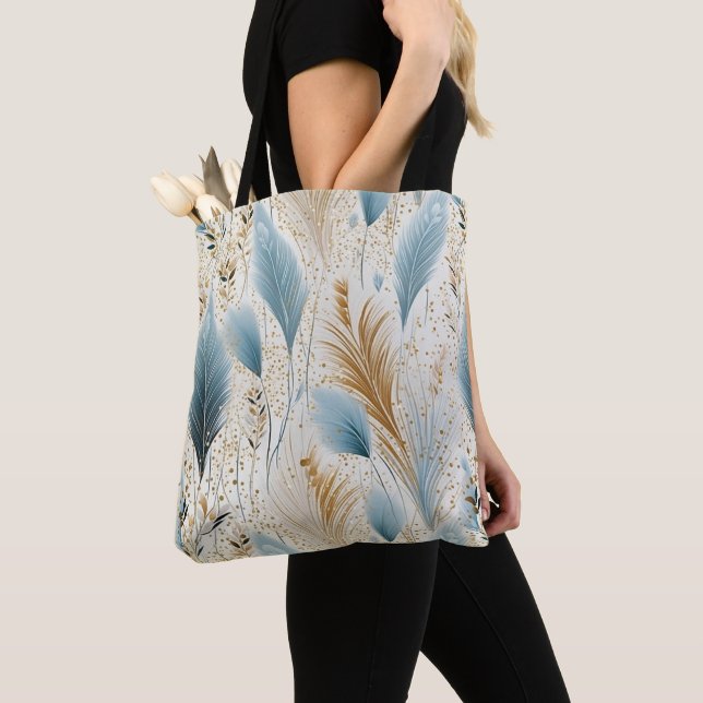 Tote Bag Pampas Bleu Et Or (De près)