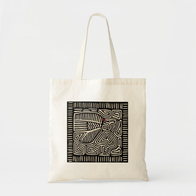 Tote Bag Panama Kuna Indian Mola Pajaro - noir blanc (Devant)