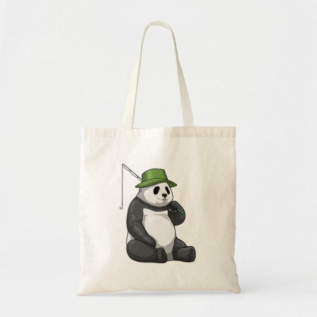 Tote Bag Panda à la pêche avec canne à pêche (Devant)