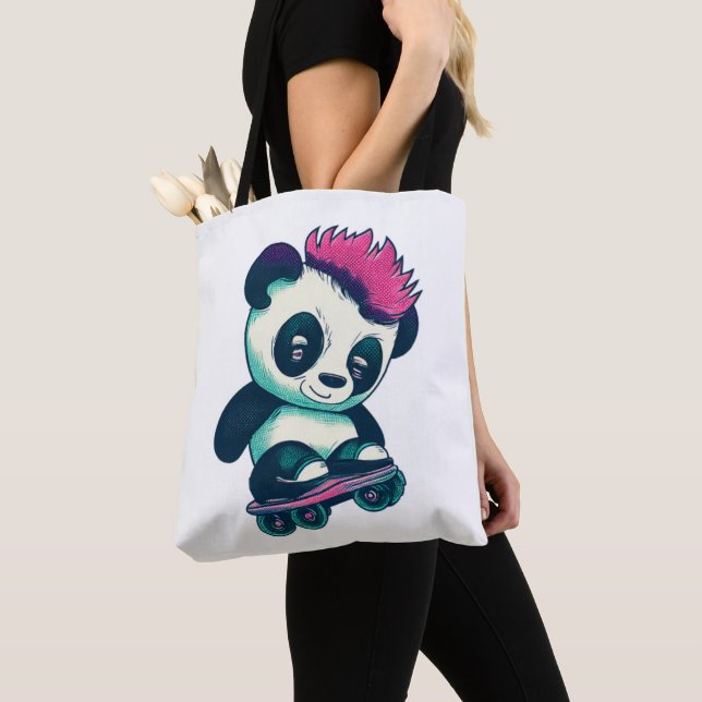 Tote Bag Panda bébé mignonne avec mohawk | Panda de patinag (De près)
