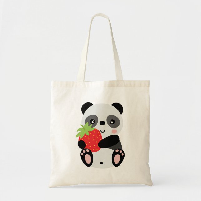 Tote Bag Panda fofo com morango (Devant)