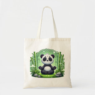 Tote Bag Panda noir et blanc gai mangeant du bambou