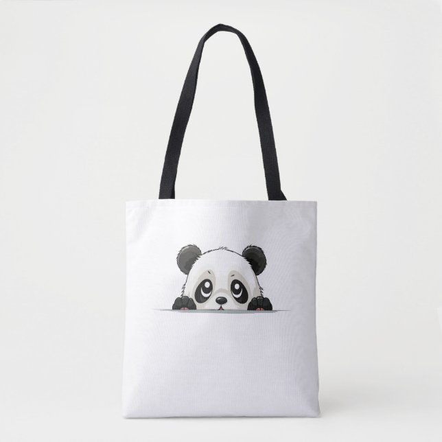 Tote Bag Panda Peeking Cute adorable Drôle animal caricatur (Devant)