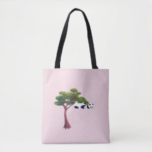 Tote Bag Panda se reposant parmi des arbres verts luxuriant