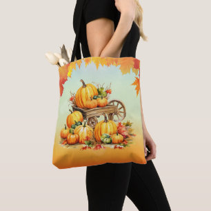 Tote Bag Panier de Citrouille chute feuille frontière Orang