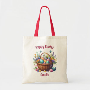 Tote Bag Panier de Pâques Fleurs de printemps Papillon Oeuf