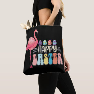 Tote Bag Panier d'oeufs de lapin flamant rose de Pâques