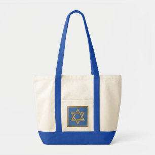 Tote Bag Panneau d'art en forme d'étoile de David bleu or