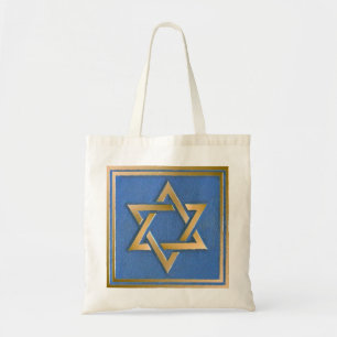 Tote Bag Panneau d'art en or et bleu Étoile de David