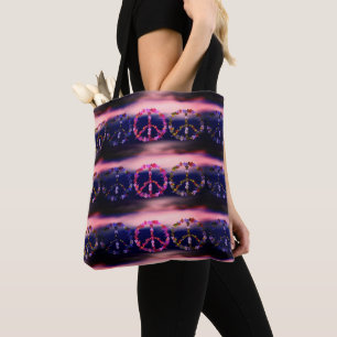Tote Bag Panneau de paix avec fleurs colorées