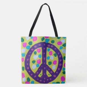 Tote Bag Panneau de Paix Coloré Art Acrylique