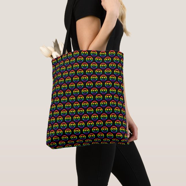 Tote Bag Panneau de Paix drapeau arc-en-ciel Gay pride LGBT (De près)