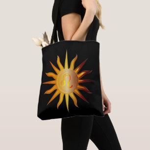 Tote Bag Panneau Leo Sun Fire Mois de naissance Rouge & Or