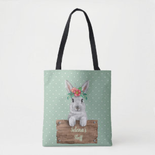Tote Bag Panneau personnalisé lapin lapin - Pois verts