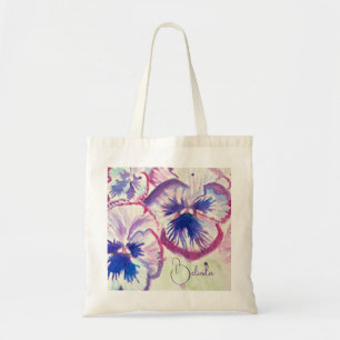 Tote Bag Pansy rose Aquarelle Peinture Florale Filles